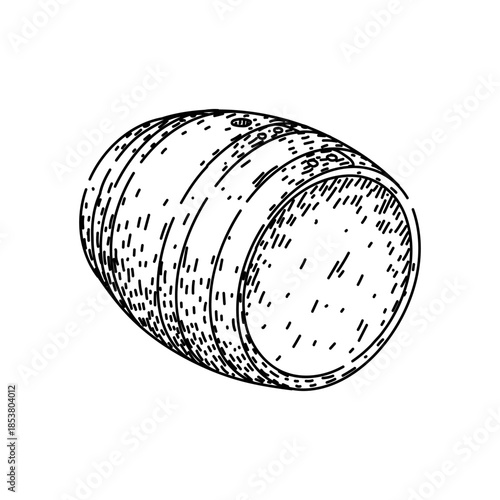 Wooden wine barrel storing alcoholic beverage, symbolizing traditional fermentation, vintage production, and craftsmanship in a rustic, hand drawn vector art style