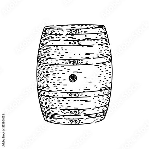 Wooden barrel drawing illustrating a traditional vessel for aging wine, spirits, and other beverages, symbolizing craftsmanship and natural fermentation processes