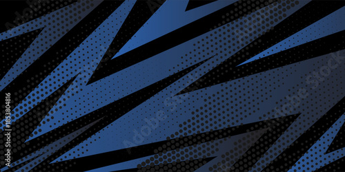 sports background, banner design in blue and black with pointed shapes and empty space. brush stroke pattern
