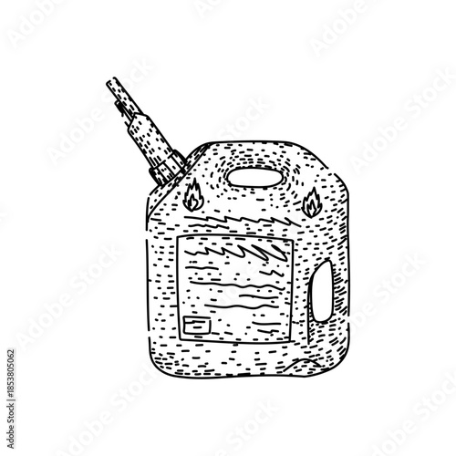Fuel can illustration featuring a spout for dispensing liquid, carrying handles, and warning symbols, representing concepts of energy, power, and hazardous materials