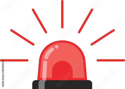 Red flashing emergency light with radiating red lines on white background red light alarm
