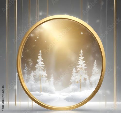 Luxury winter holiday background with gold accents, frosted glass effect, subtle snow, modern elegant design
