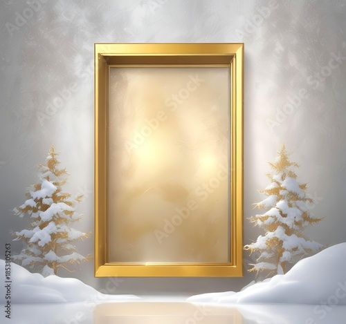 Luxury winter holiday background with gold accents, frosted glass effect, subtle snow, modern elegant design