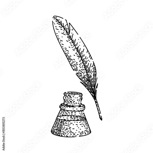 Quill pen and inkwell creating a vintage illustration, symbolizing traditional writing, education, and the art of storytelling, conveying concepts of history, creativity, and knowledge