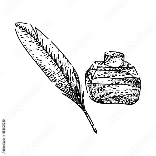 Quill pen and traditional inkwell portraying concepts of writing, education, literature, learning, and communication with a classic, vintage, and creative aesthetic