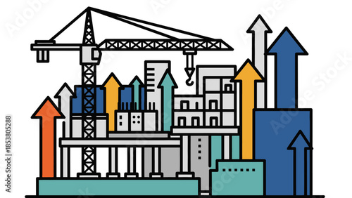 Energetic construction site with cranes and modern buildings under development.