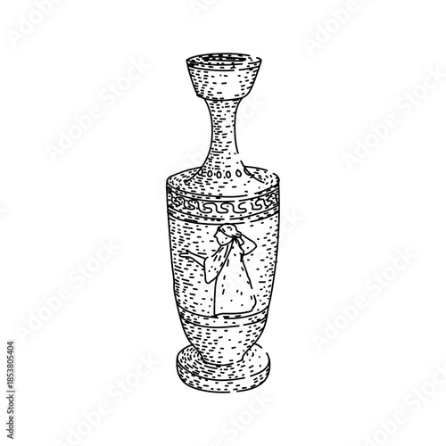 Ancient greek vase illustration showing a mythological figure and geometric meander pattern, representing classical art and historical craftsmanship for cultural and educational design projects