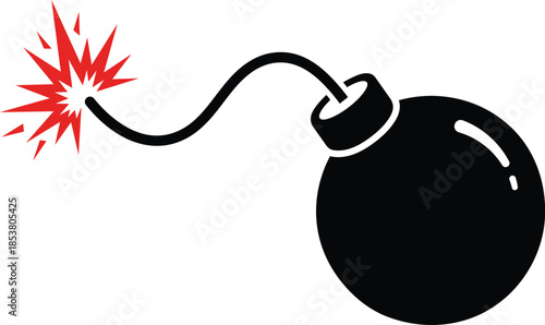 Black cartoon bomb with red explosion and fuse