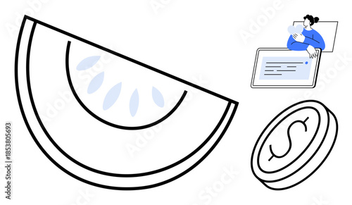 Financial system concept. Financial symbols highlight digital payment connections, user interfaces, and economic tools. Financial interaction drives transactions and e-commerce growth. For fintech