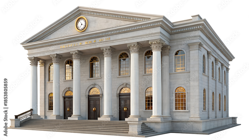 Fototapeta premium Classical Bank Building Icon - 3D Neoclassical Architecture Financial Institution Isolated