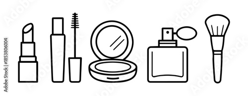 Beauty and Makeup Essentials Outline Icons Set isolated on transparent background