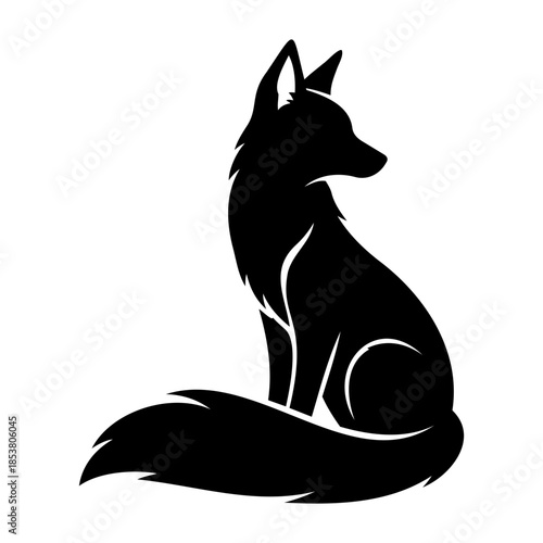 Elegant Black Fox Silhouette Vector Illustration on White Background