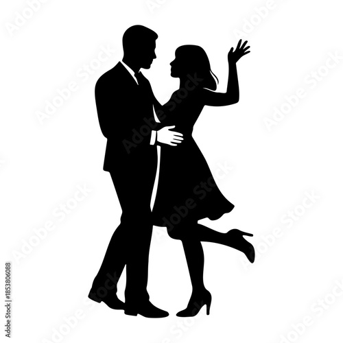 Elegant Silhouette of a Romantic Couple Dancing