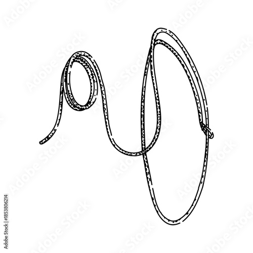 Lasso rope forming a looping coil and open loop, line art illustration symbolizing western cowboy culture, rodeo skills, ranch work and cattle herding equipment on white background