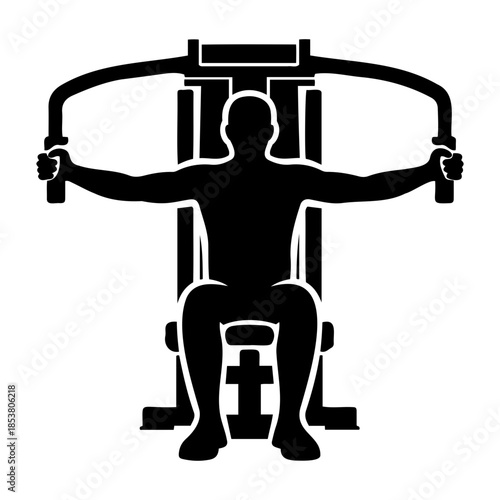 Silhouette of Man Exercising on Chest Fly Machine in Gym