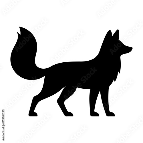 Sleek Black Fox Silhouette Icon isolated on transparent background