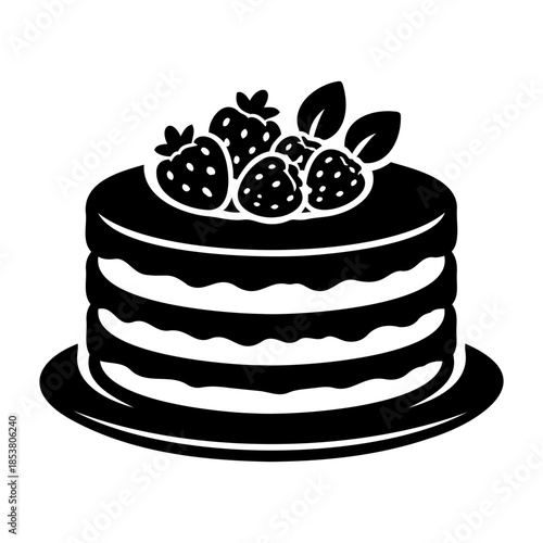 Strawberry Layered Cake Icon Silhouette isolated on transparent background