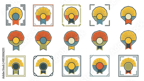 Vector Illustration Set: Retro-Inspired Award Badges, Decorative Emblems and Frames