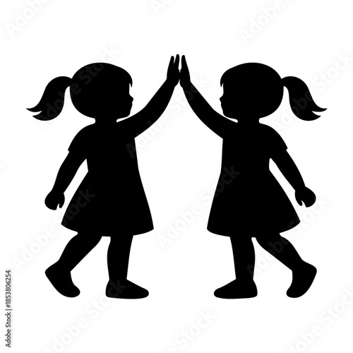 Two Girls High Fiving Silhouette - Friendship and Teamwork Concept