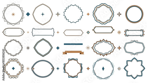 Assortment of elegant vintage-style decorative frames, borders, and design elements collection