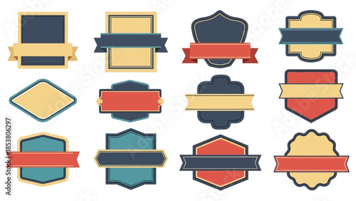 Set of Decorative Vintage Style Badges and Banners in Flat Vector Illustration