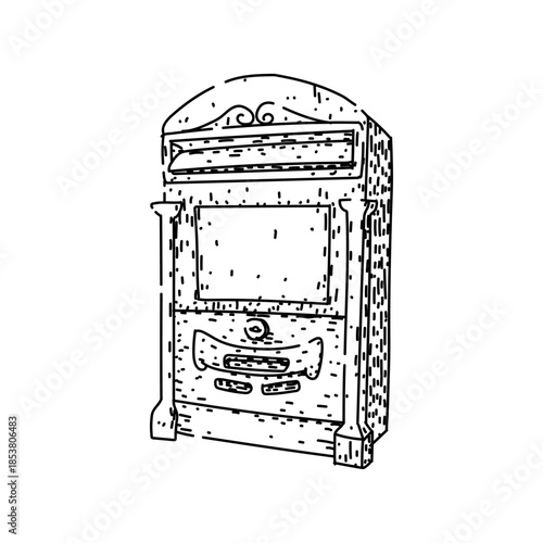 Ornate vintage standing mailbox drawing illustrating traditional communication, postal service, and sending important messages in a classic, hand drawn vector art style
