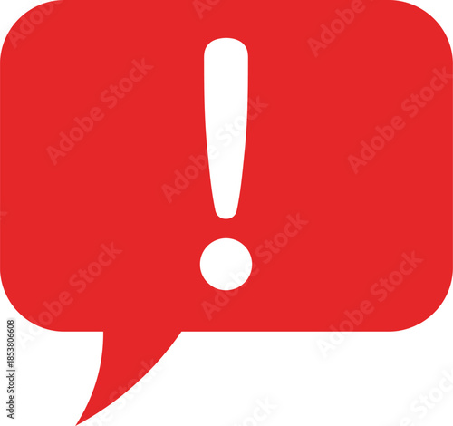 Red speech bubble with white exclamation mark symbol
