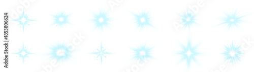 White sparkling lens flare with radiant glow and starburst effect. Perfect for festive or magical illustrations. Transparent overlay for creative use.