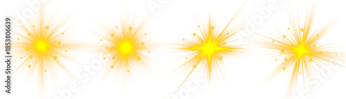 Bright star flare with glowing rays and sparkling glitter. Suitable for holiday designs or magical illustrations. Transparent PNG overlay for use.