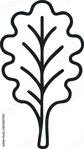 A minimalist black line icon of kale leaf,
