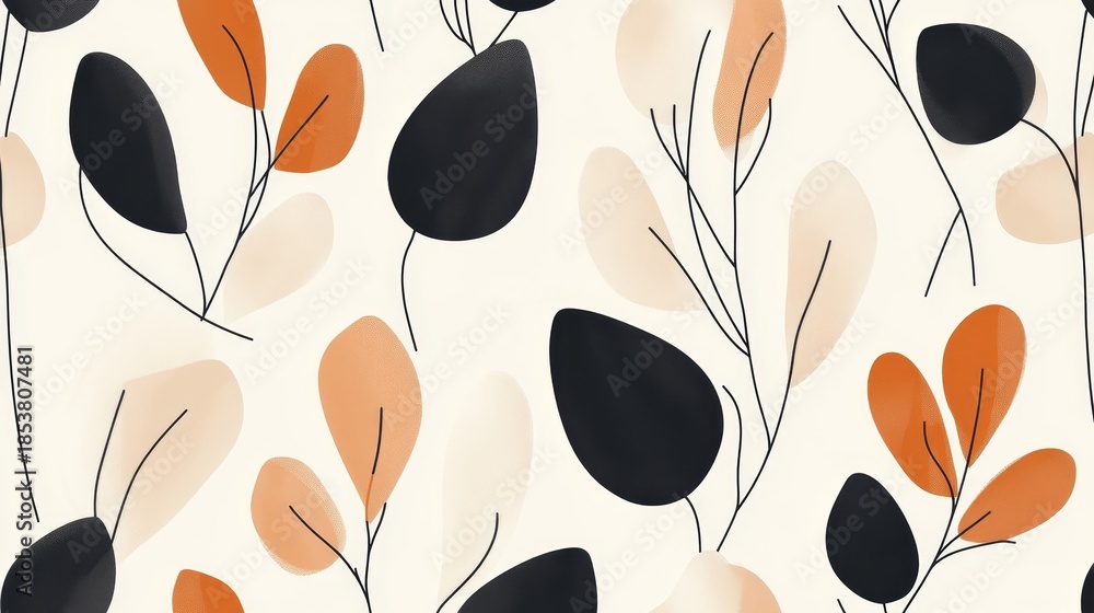 Fototapeta premium Elegant Pastel Floral Design with Delicate Leaves and Modern Foliage in a Soft Neutral Palette