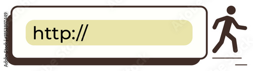 Web address bar with http and a person walking out of it, symbolizing online activity, navigation, or departure. Ideal for technology, connectivity, browsing, internet, innovation speed progress