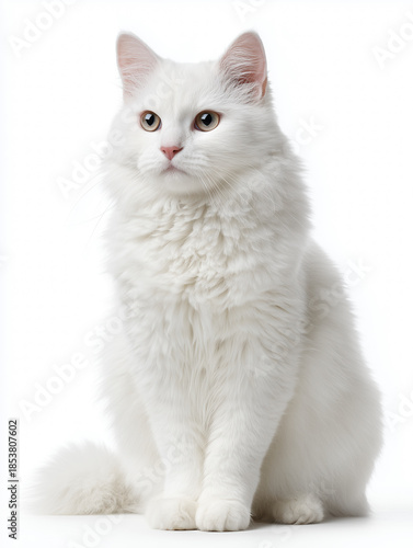White cat with thick fur sitting