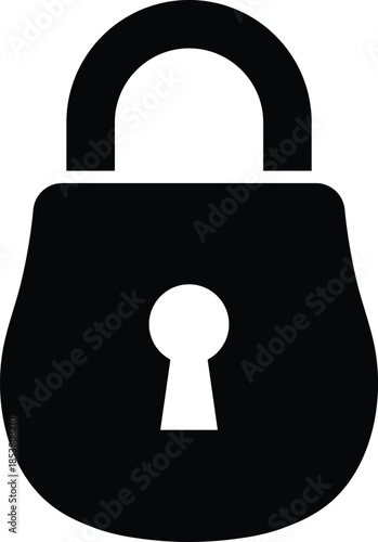 Black padlock with white keyhole on white background security symbol