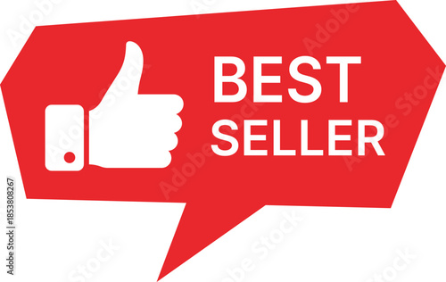 Red speech bubble with white thumbs up and best seller text