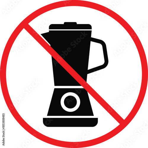 no Blender icon. Kitchen appliance prohibition symbols. Blender forbidden graphic design. Food processing restriction signs
