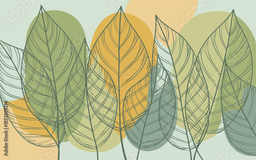 A serene illustration of leaves in various shades of green and yellow against a soft background.