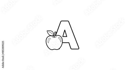 letter a alphabet coloring page with apple line art