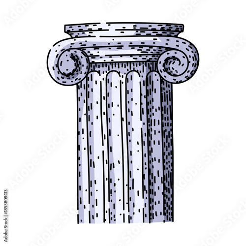 Ionic column capital with volutes and fluting, minimalist line illustration symbolizing ancient greek and roman architecture, heritage, classical design and historic strength