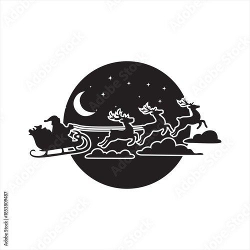 Santa's Christmas Eve Sleigh Ride Silhouette