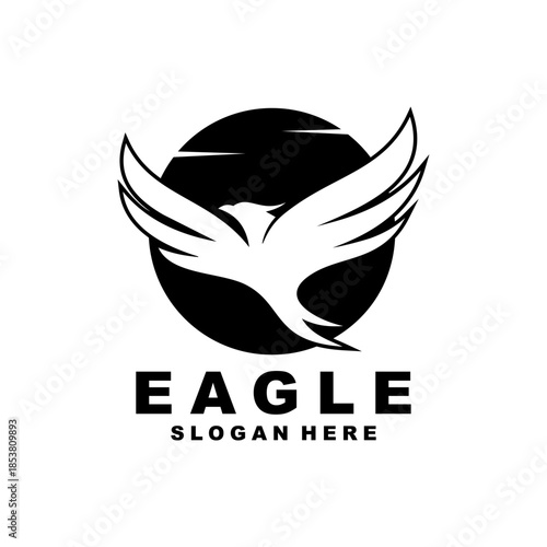 eagle flying with circle and sun logo design vector template
