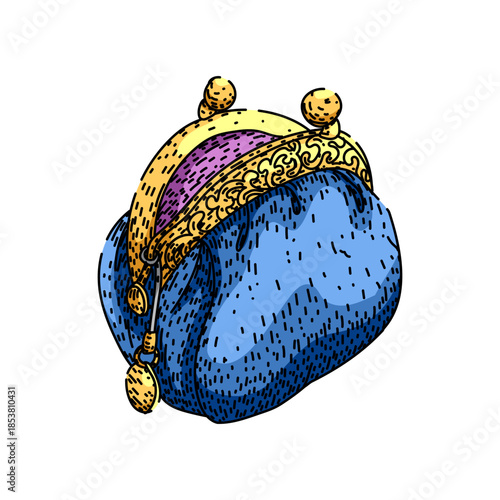Blue fabric coin purse with an ornate golden clasp detailing represents vintage style, personal savings, financial management, and traditional accessory concepts
