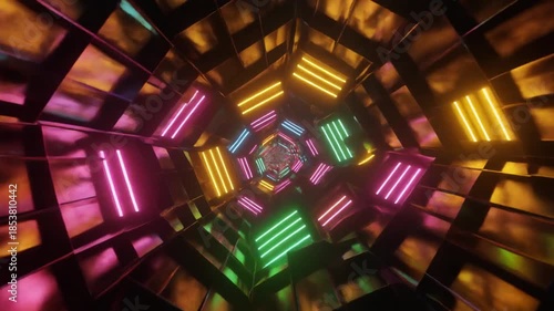  Bright geometric shapes rotating in continuous loop footage