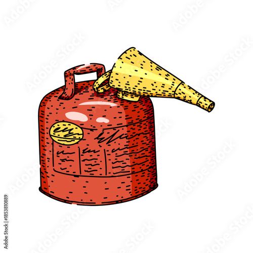 Red fuel can with pouring spout for gasoline storage and transfer essential for vehicles, outdoor power equipment, emergencies, camping, refills and roadside breakdowns
