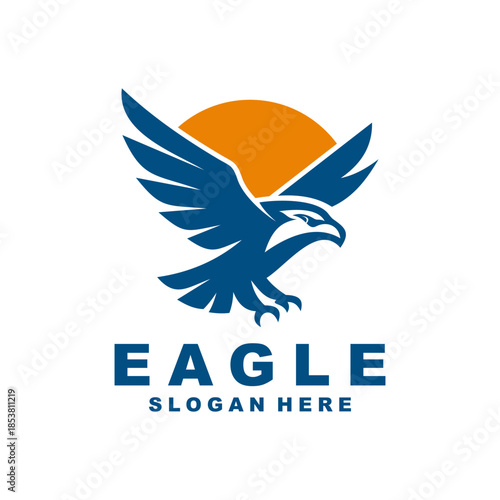 eagle flying with sun logo design vector template