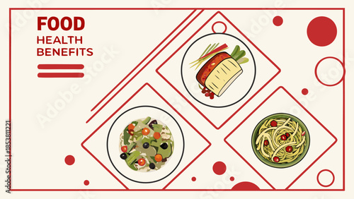 Food Health Benefits Infographic: Nutritious Meals & Balanced Diet Concept Visual