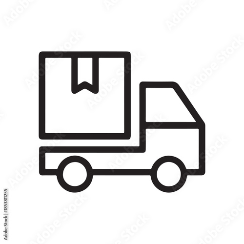 Simple line art illustration of a delivery truck with a box on the back
