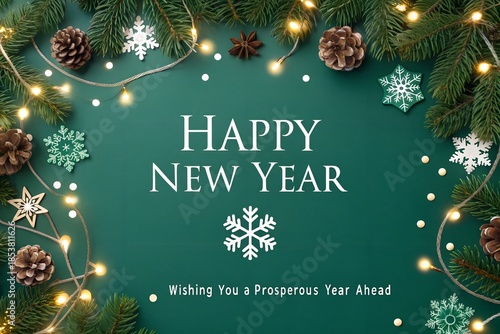 Happy New Year Corporate Greeting, Business New Year 2026 Card, Contract Furniture Solutions Holiday Wish, Green Christmas New Year Design, Client Appreciation New Year Poster
