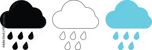Illustrated Weather Icons Showing Rain Clouds and Raindrops