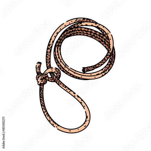 Lasso rope forming a loop with a slip knot, illustrating a rustic western tool used for catching, roping, and symbolizing skill, tradition, and the wild west challenge